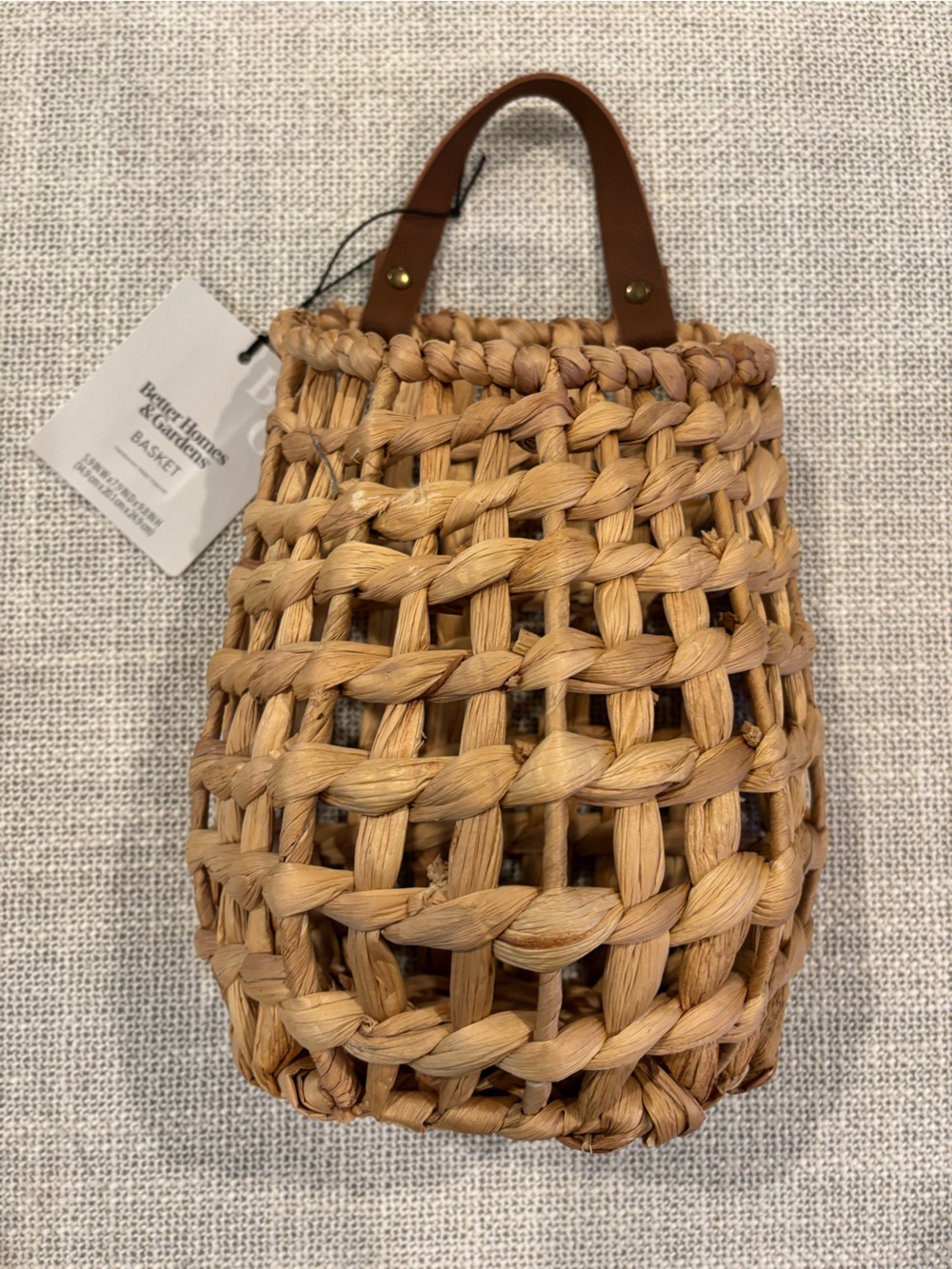 Better Homes & Gardens Wicker Handwoven Basket Bag with Leather Handle - Natural